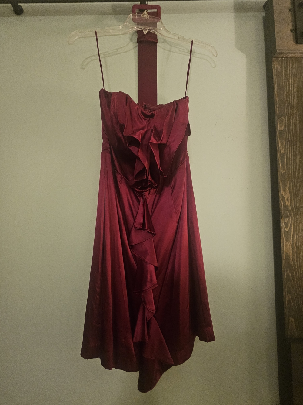 Express Strapless Silk Ruffle Dress In Magenta